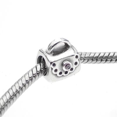 Image 2 of Pandora charm; Silver; Purse with pink zirconia