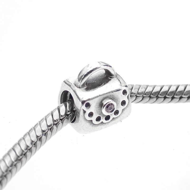 Image 2 of Pandora charm; Silver; Purse with pink zirconia