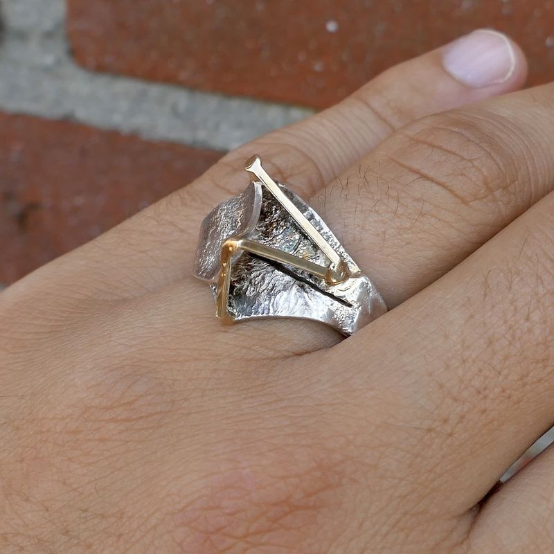 Image 10 of Artistic silver ring with gold lines