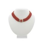 Image 1 of Blood coral bead necklace with gold clasp; Antique | 34 cm