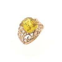 Vintage rose gold ring set with synthetic yellow gemstone