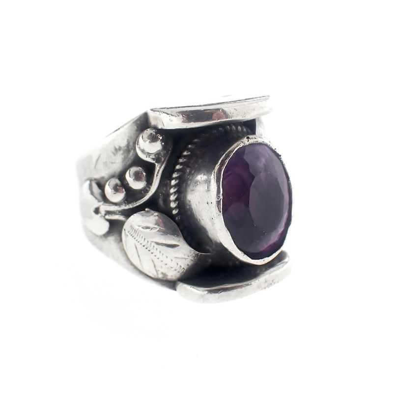 Image 3 of Silver floral fantasy ring with amethyst