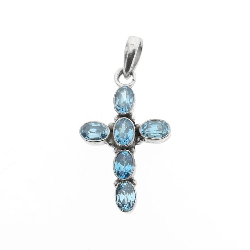 Image 1 of Silver cross pendant with light blue zirconia