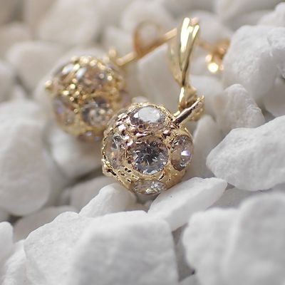 Image 2 of Yellow gold earrings with a ball pendant; zirconia