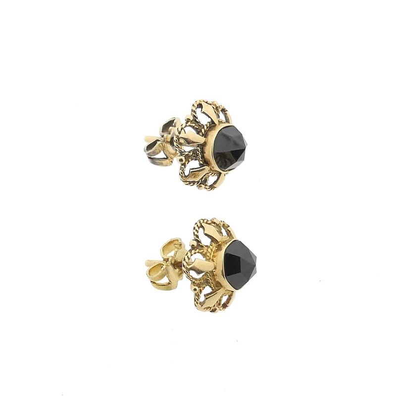Image 9 of Gold floral stud earrings with garnet