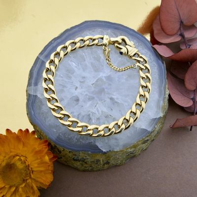 Gold gourmet link bracelet with sapphire | 19.5 cm Image 2 of Gold gourmet link bracelet with sapphire | 19.5 cm