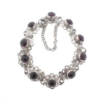 Vintage silver bracelet with garnet; Boat bracelet | Ø 56 mm