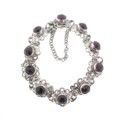Image 1 of Vintage silver bracelet with garnet; Boat bracelet | Ø 56 mm