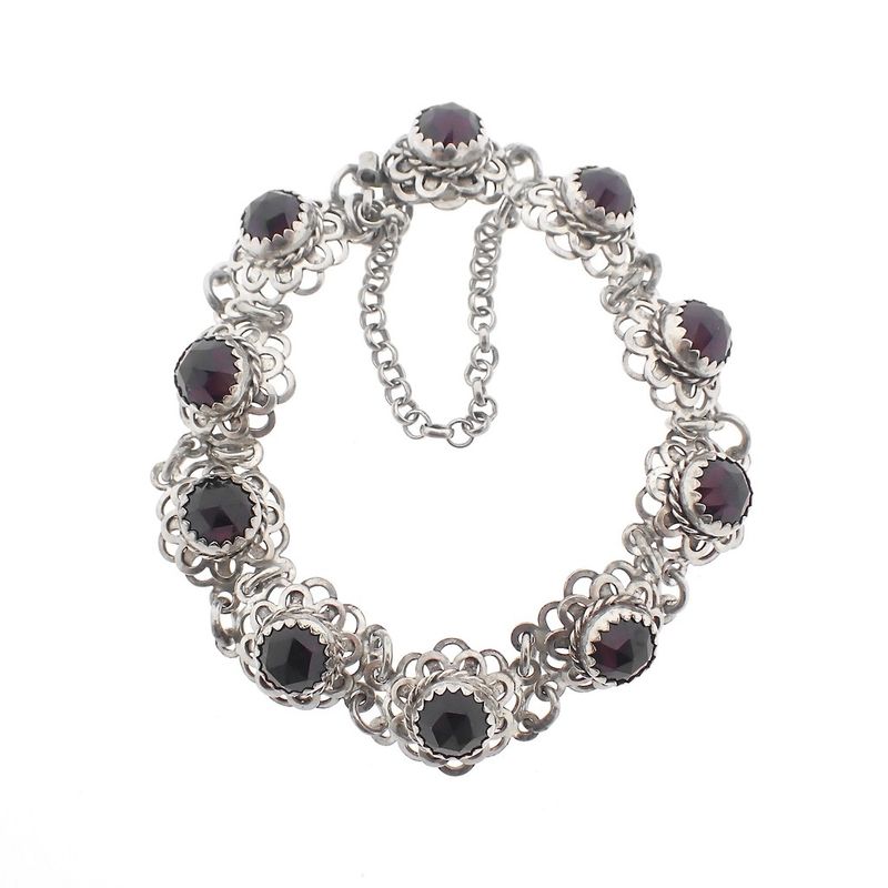 Image 1 of Vintage silver bracelet with garnet; Boat bracelet | Ø 56 mm