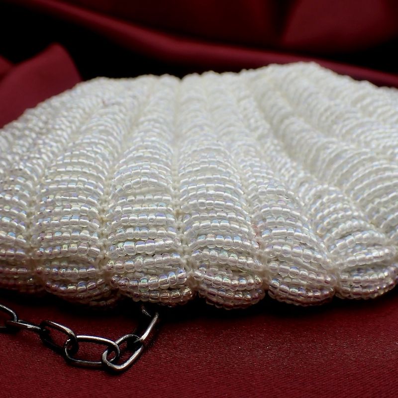 Image 11 of Antique clasp bag with silver handle and glass beads