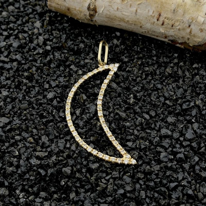 Image 11 of Gold pendant of a moon with zirconia