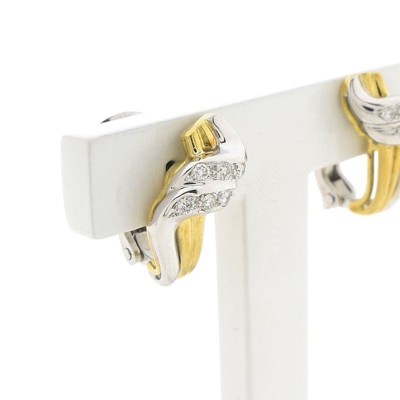 Image 4 of Bicolor gold fantasy stud earrings with diamonds; 0.15 ct.