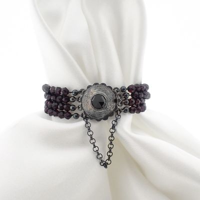 Image 1 of Garnet bead bracelet with silver clasp; Antique | Small size! Ø 49 mm