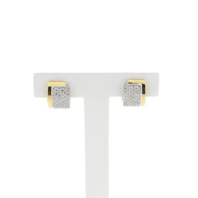Image 1 of Two-tone gold hinged hoop earrings, pavé, with diamonds; approx. 0.51 ct.