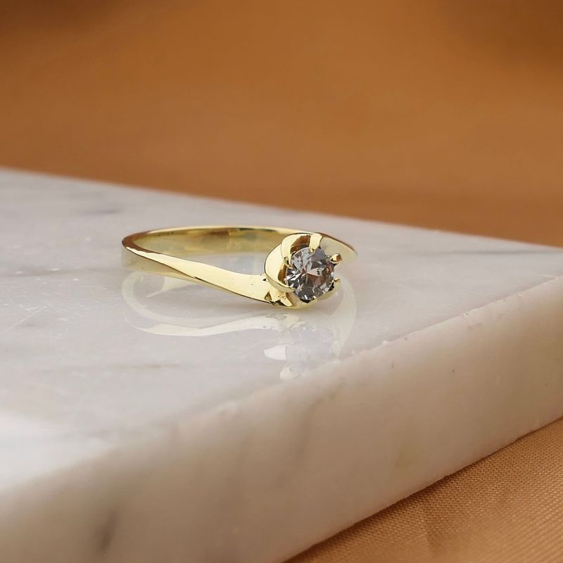 Image 2 of Golden solitaire ring with zirconia