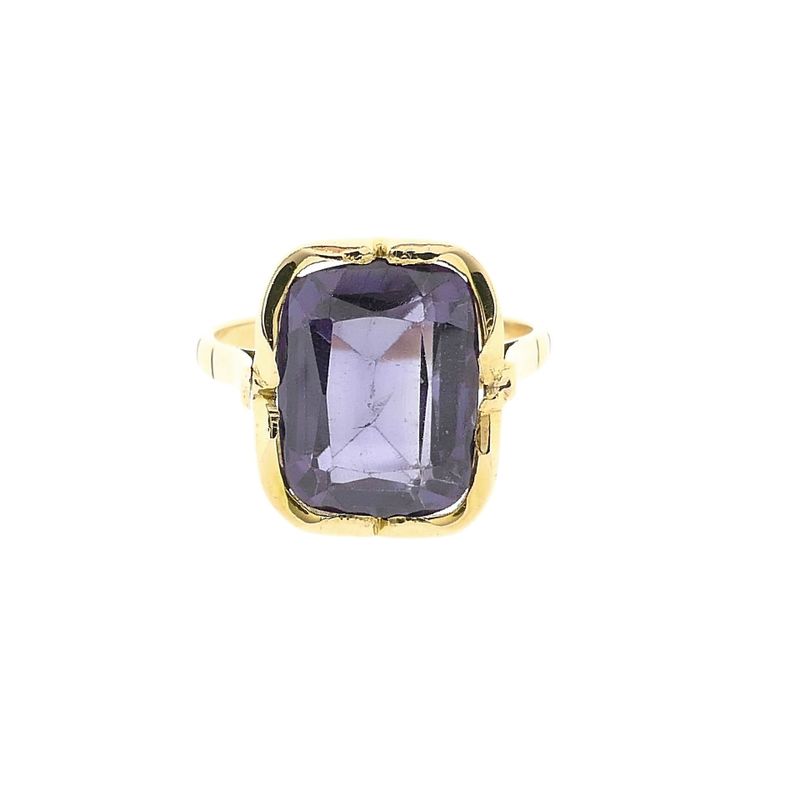 Image 3 of 14K Yellow Gold Ring with Purple Gemstone; Size 17.25