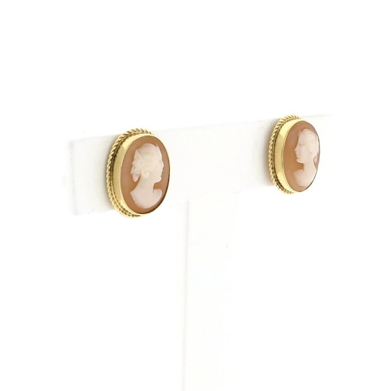 Image 5 of Gold stud earrings with cameo