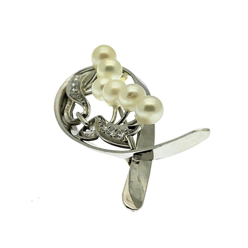 Image 4 of White gold brooch with diamond and pearl