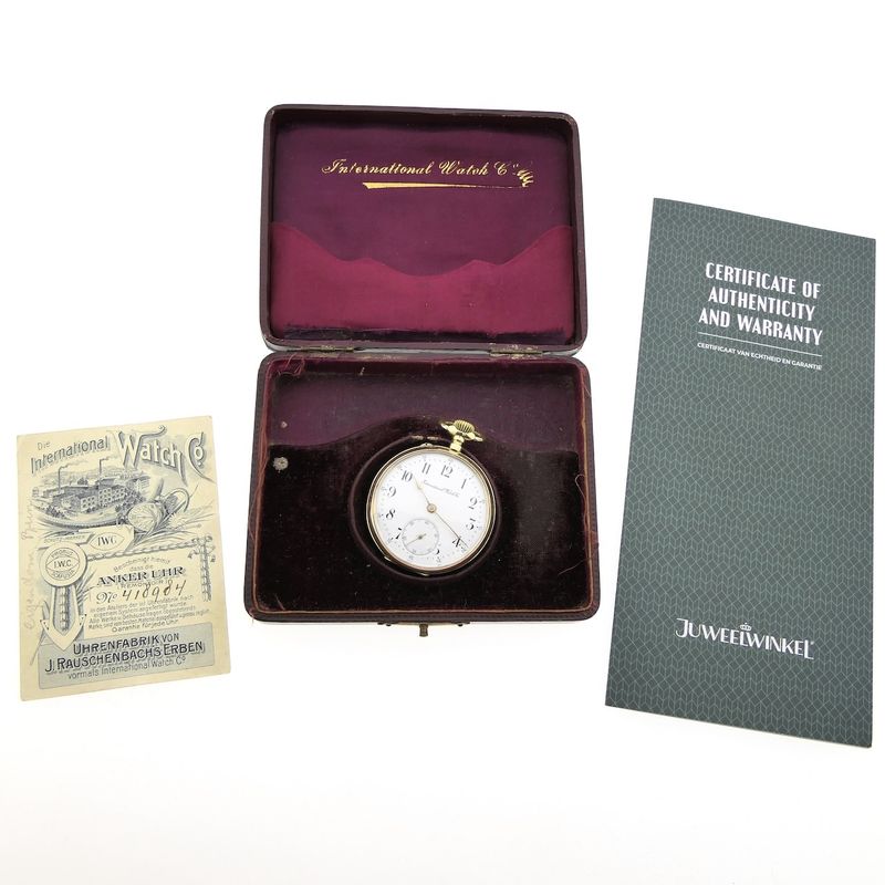 Image 5 of Antique 14k gold IWC pocket watch with box and papers from 1908