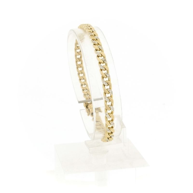 Image 1 of Gold flat gourmet link bracelet with diamonds