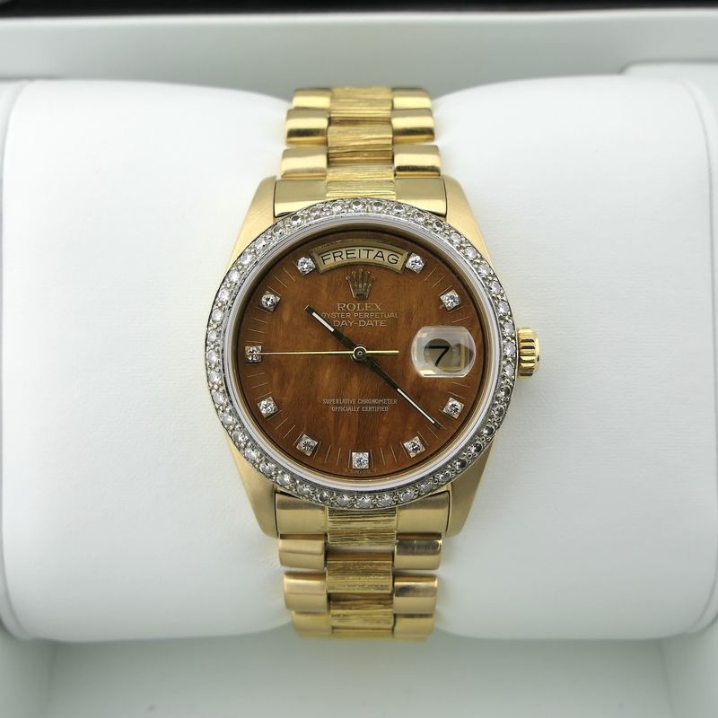 Image 16 of Rolex Day-Date 'Wood Dial' 18038; 18k gold men's watch with diamonds
