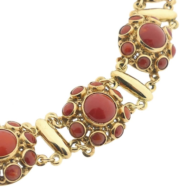Image 9 of Gold bracelet with blood corals; Antique | 19 cm