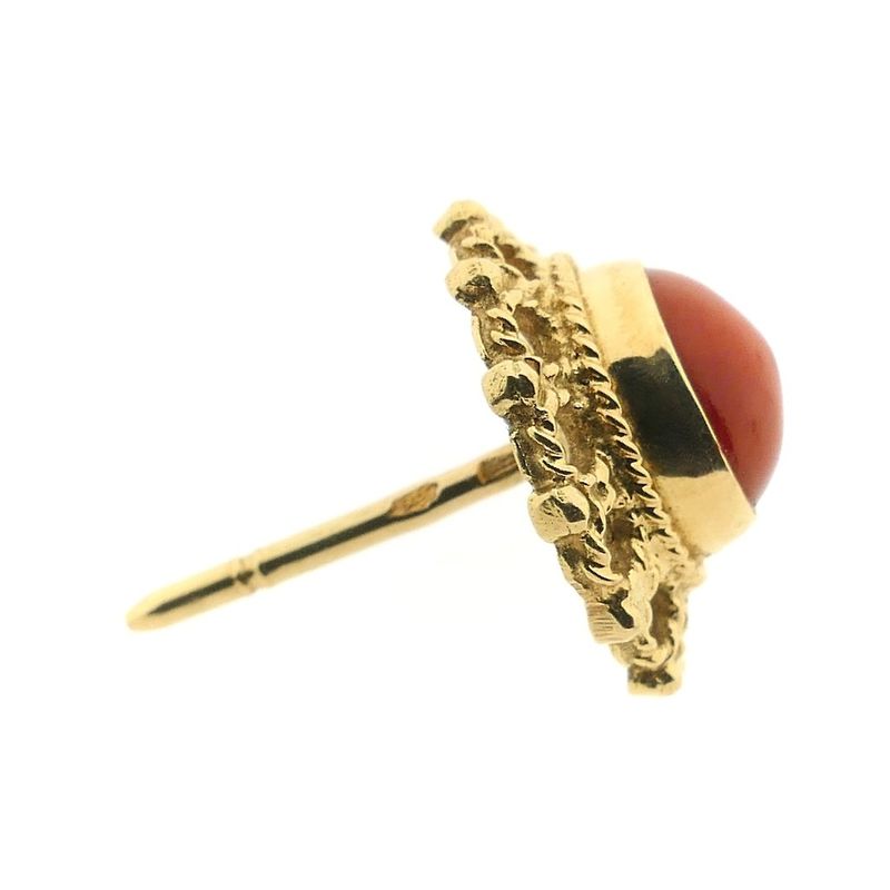 Image 9 of Antique/vintage gold stud earrings with blood coral | Filigree technique