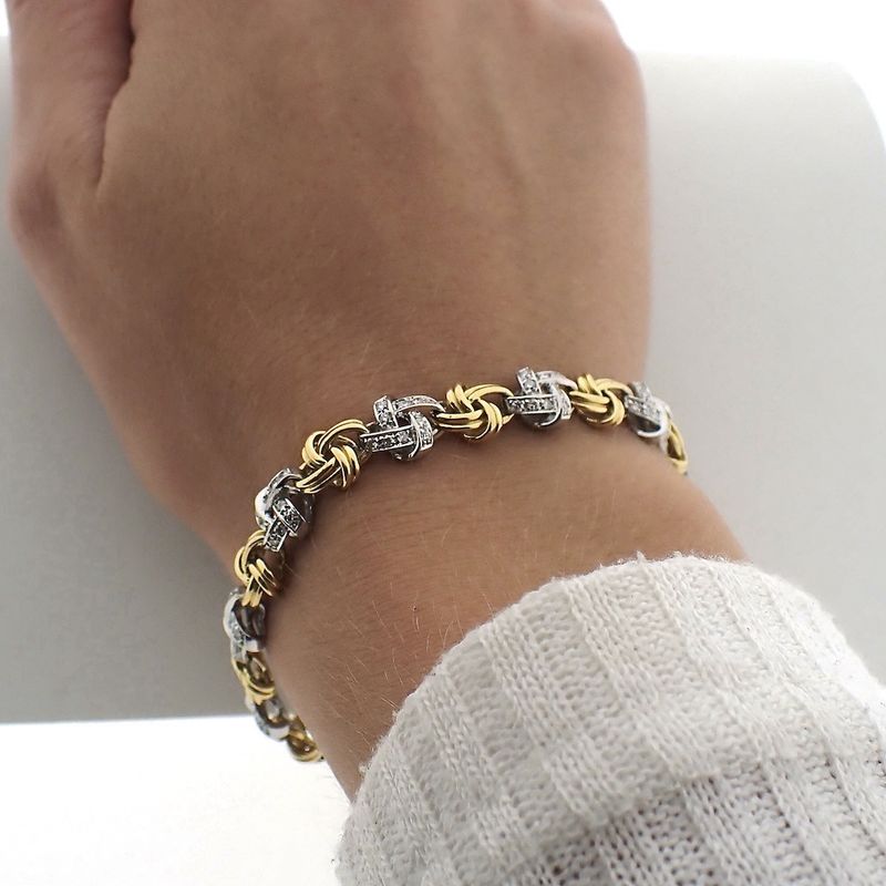 Image 8 of Two-tone gold link bracelet with diamonds; 1.00 ct.