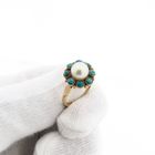 Image 8 of Golden entourage ring with cultured pearl & turquoise; 14K; size 16.5