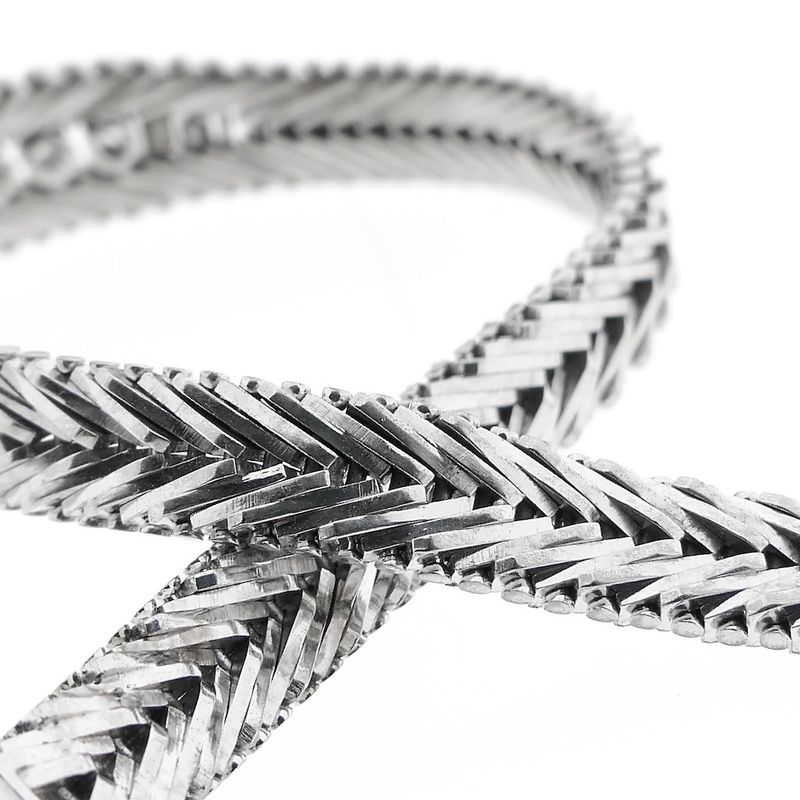 Image 8 of White gold herringbone link bracelet with diamonds; 0.36 ct.
