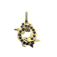 Solid gold zodiac sign pendant with sapphire, emerald and diamonds; Pisces