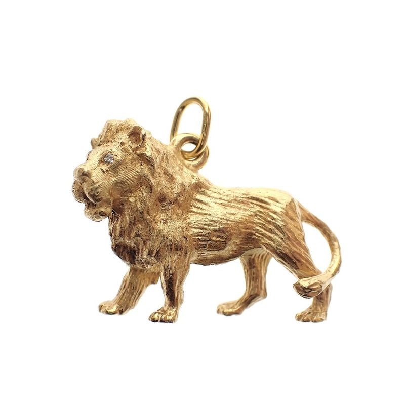 Image 1 of Solid lion pendant with diamond eyes