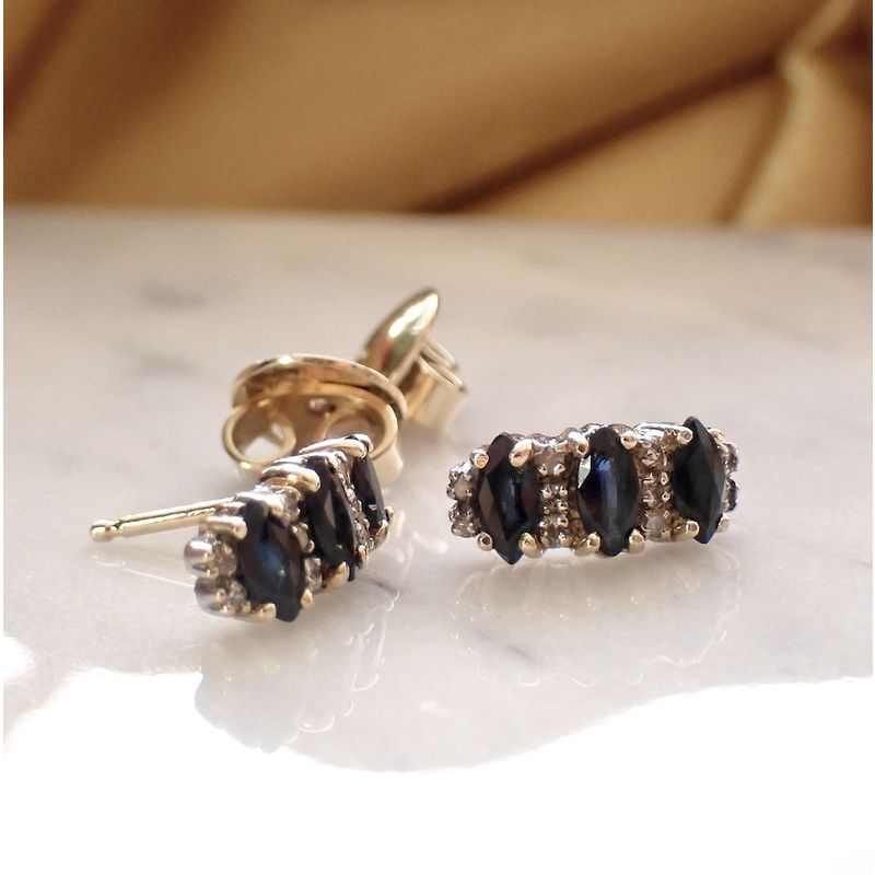 Image 11 of Bicolor gold stud earrings with sapphire and diamond | 0.20 ct.