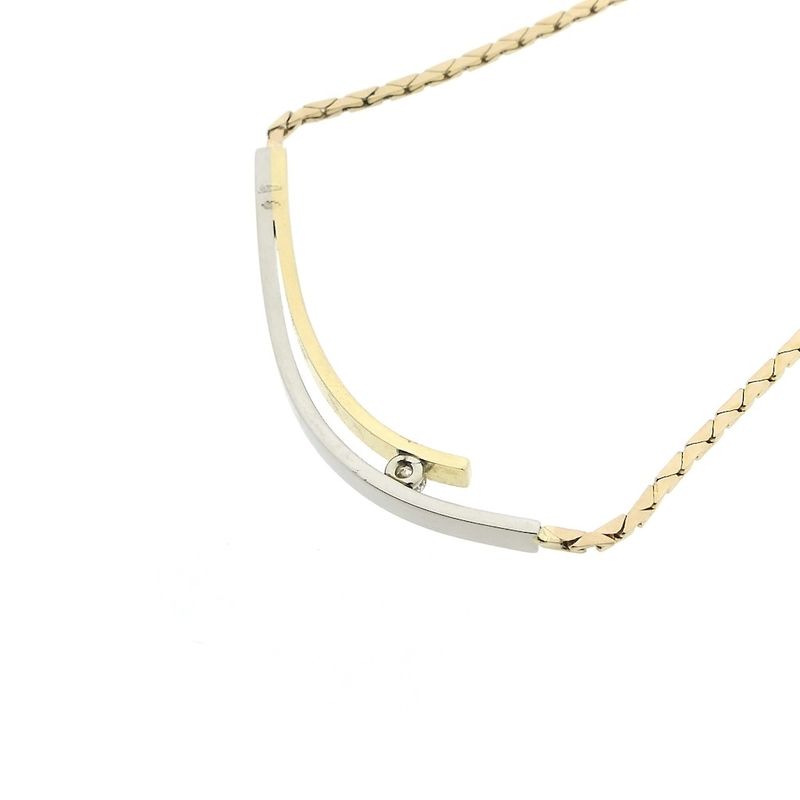 Image 7 of Two-tone gold cobra link necklace with a fixed pendant and diamond