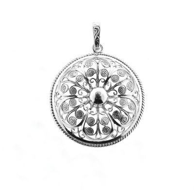 Image 1 of Antique silver floral pendant; filigree technique