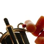 Image 6 of Blood coral bead necklace with gold clasp; Antique | 41 cm