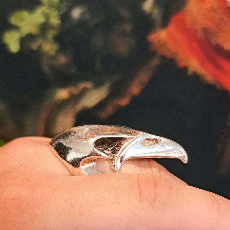 Image 9 of Silver ring with raven skull
