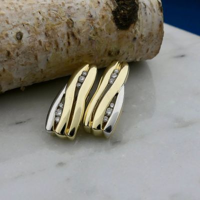 Image 2 of Bicolor Gold Earrings with Diamonds; 0.16 ct.