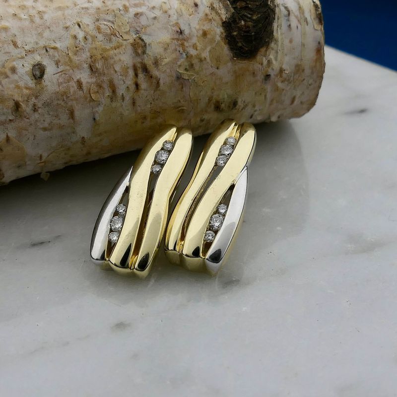 Image 2 of Bicolor Gold Earrings with Diamonds; 0.16 ct.