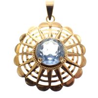 Gold pendant with light blue glass crystal