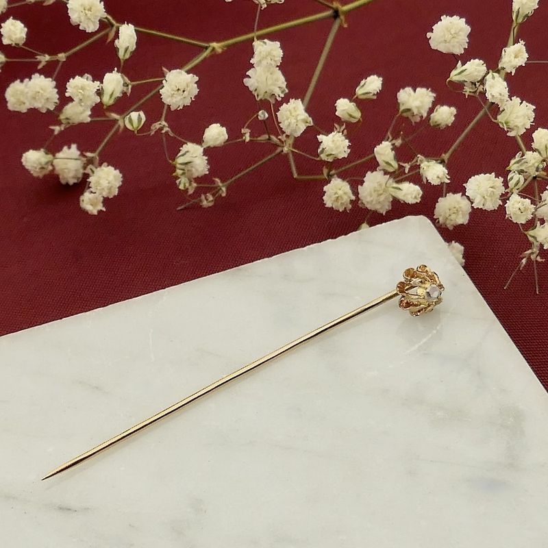 Image 2 of Rose gold lapel pin, tie pin with rose-cut diamond | 0.06 ct.