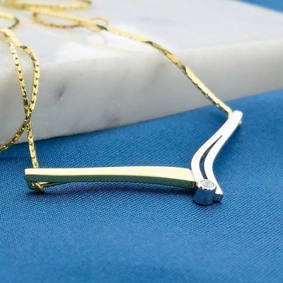 Image 2 of Bicolor Gold Cobra Link Necklace with Pendant & Zirconia; 14 Karat; 42.5 cm