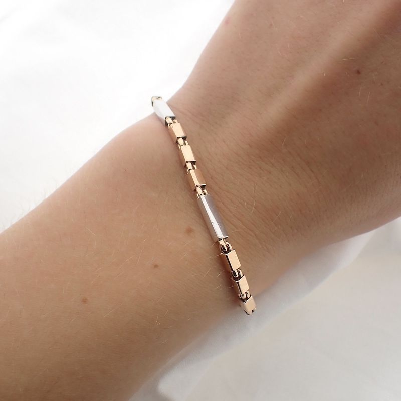 Image 6 of Two-tone gold checkered link bracelet | 19 cm