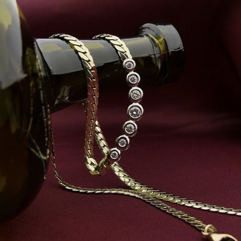 Image 2 of Gold flat gourmet link necklace with 0.50 ct diamond.