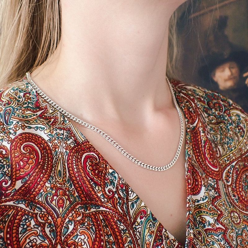 Image 4 of Silver flat gourmet link chain | 51 cm