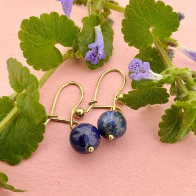 Image 2 of Gold earrings with lapis lazuli | Vintage