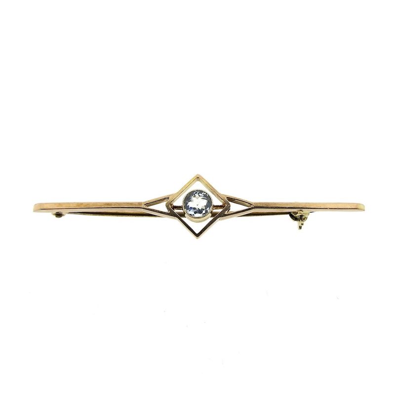 Image 1 of Vintage long rose gold brooch with aquamarine