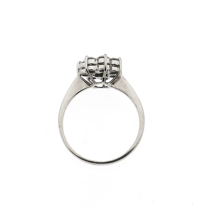 Image 5 of 14K White Gold Flower Ring with Diamond; Size 17.5