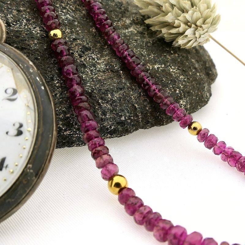 Image 2 of Pink tourmaline beaded necklace with gold clasp | 45.5 cm