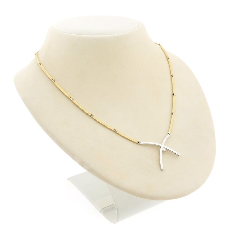 Image 3 of Two-tone gold bar necklace with a fixed pendant and diamond